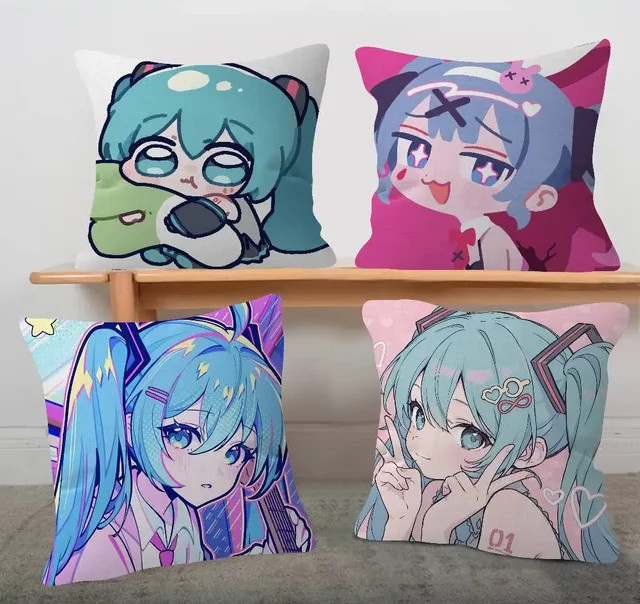 Dekorativer Anime Hatsune Miku Kissenbezug aus Polyester, B/H: 30 x 50 cm, Mehrfarbig - Bild 1