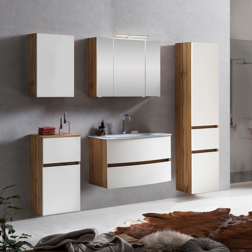 HELD MÖBEL Waschtisch-Set KOPENHAGEN in Weiss, 8-teilig, modern mit LED-Beleuchtung und Soft-Close-Türen, B/T/H: 180 x 40 x 85 cm - Bild 3