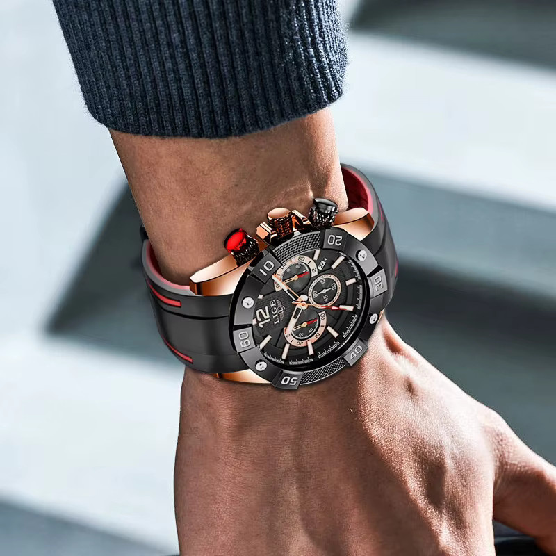 LIGE Armbanduhr Quarz, Silikonarmband, Schwarz, Herren - Bild 5