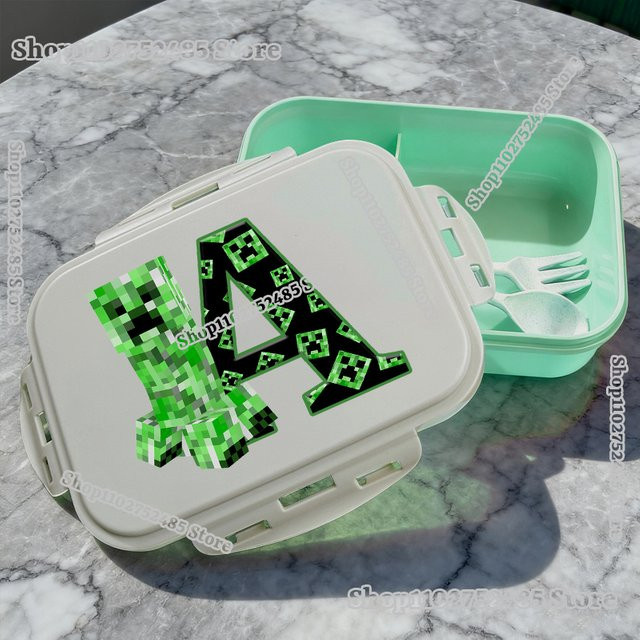 Bandai Pixel Block A-Z Print Lunchbox mit Löffel und Gabel als tragbare Bento-Box für Arbeiter und Studenten - Bild 1