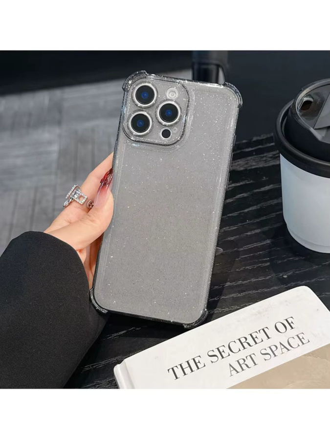 Caynes Stoßfeste Silikonhülle für iPhone in Schwarz Transparent mit Glitzer-Effekt - Bild 2