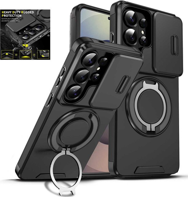 Magnetische Schutzhülle für Samsung Galaxy S26 S25 S24 S23 Plus Ultra FE mit Schiebefenster in Pink und Black - Bild 1