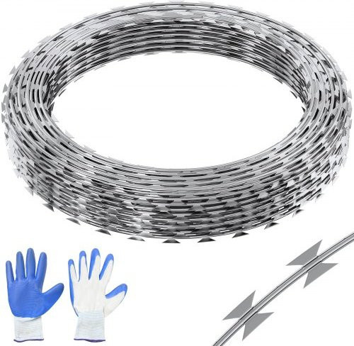 VEVOR Natodraht Spiralsperrdraht aus verzinktem Stahl, 75 m (5 Rollen à 15 m), Farbe: Silber - Bild 1
