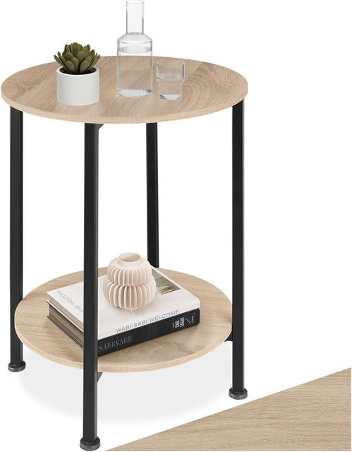 tectake Ballina Beistelltisch im Industrial Style, rund mit 2 Ablagen, Farbe Schwarz/Braun, B/T/H: 45 x 45 x 64 cm - Bild 1