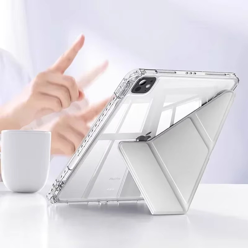 Samsung Schutzhülle für Galaxy Tab S11 als faltbare Tablet-Ledertasche mit Stifthalter und transparentem Acrylständer in Schwarz und Transparent - Bild 2