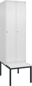 C+P Spind Classic PLUS Garderobenschrank mit Sitzbank, 2 Abteile, Farbe Reinweiß, B/T/H: 212,0 x 60,0 x 81,5 cm, mit Zylinderschloss und 3 Garderobenhaken - Bild 1
