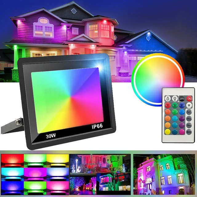 Adiodo RGB-LED-Flutlicht in Schwarz mit Fernbedienung, wasserdichter IP66 Außenstrahler für Garten und Wand zur dekorativen Beleuchtung - Bild 1