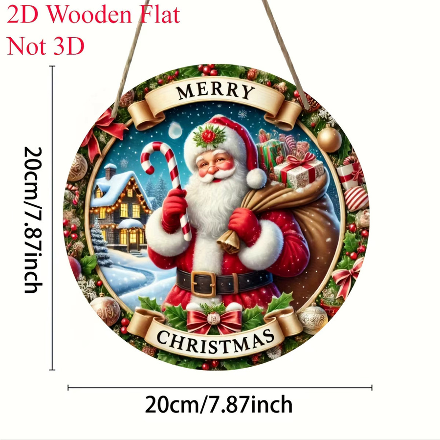 Potdemiel Weihnachts-Wandschild aus Holz mit Weihnachtsmann, rund, mehrfarbig, Durchmesser: 20 cm - Bild 4