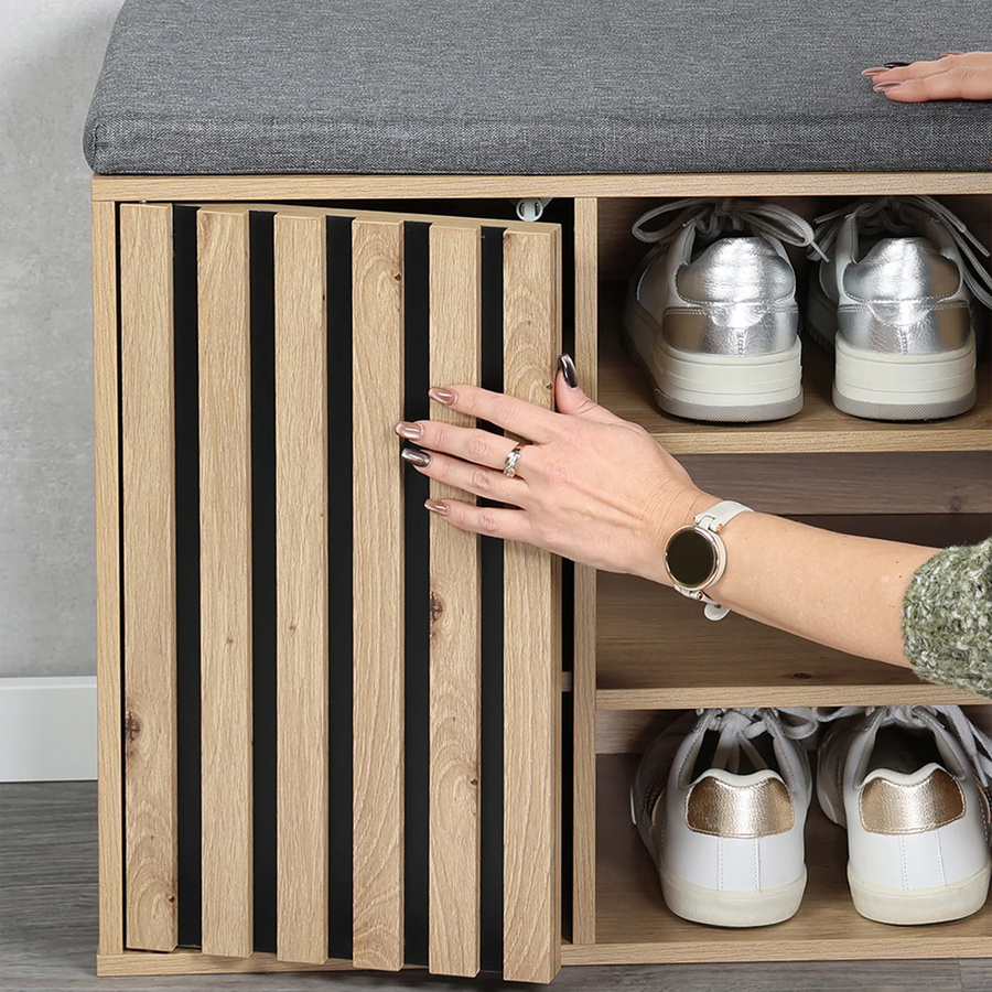 Kesper Schuhschrank mit Sitzkissen in Grau mit Akustikpaneeloptik B/H/T: 29,5 x 48 x 51,5 cm - Bild 3
