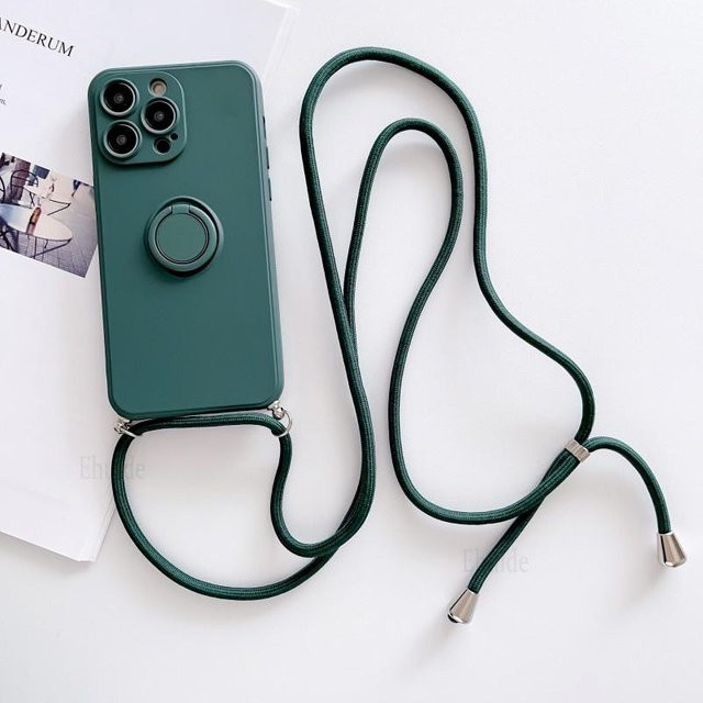 Umhängetasche Hülle für Xiaomi Redmi Note 14 Pro Plus 13 13C 12 Mi 14T 12T 10T 11T 13T mit Lanyard Kordel und magnetischem Ring in Grün - Bild 1