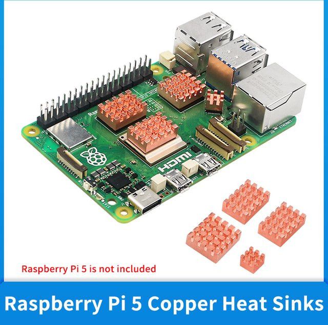 SHCHV Passiver Kühlkörper für Raspberry Pi 5 aus Kupfer und Aluminium mit selbstklebendem Kühlkissen, 4 Stück, Silber - Bild 1