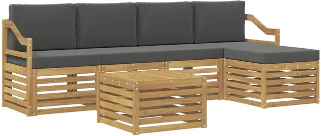 vidaXL Outdoor-Sofagarnitur 6-teilig aus Akazienholz mit Polstern in Weiß und Anthrazit, B/T/H: 59 x 59 x 37 cm - Bild 1