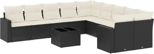 vidaXL 11-tlg. Garten-Sofagarnitur aus Poly-Rattan mit Kissen in Schwarz-Creme - Bild 1