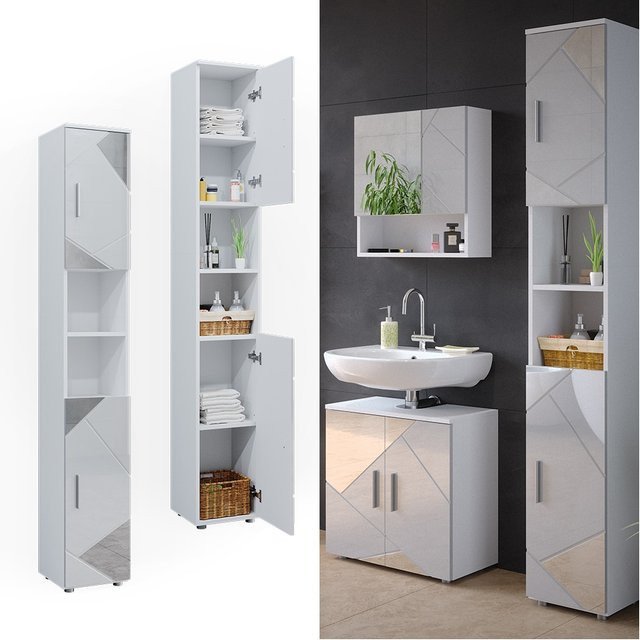 Vicco Spiegelhochschrank Irma Badschrank in Weiß Hochglanz mit Regalfächern, B/T/H: 30 x 30 x 192 cm - Bild 1