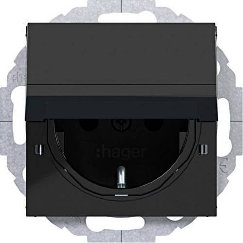 Hager Schutzkontakt-Steckdose in Schwarz glänzend WAS1213BG - Bild 1
