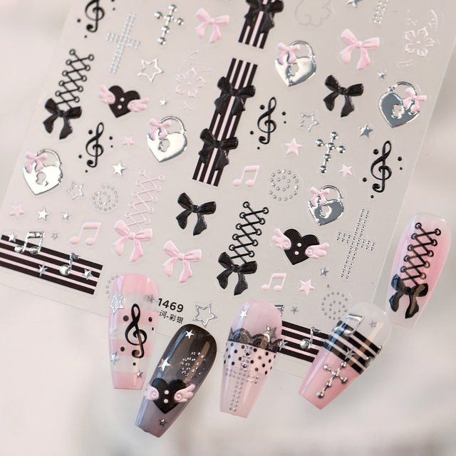 Rhstoe Nagelaufkleber, Schwarz und Rosa, Glänzend, Unisex - Bild 1
