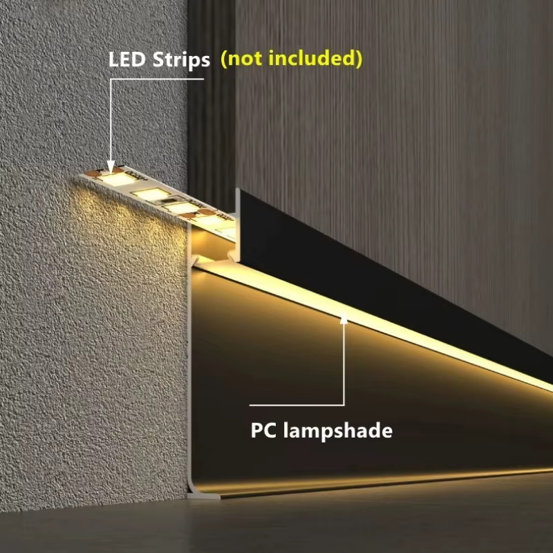 Einbau-LED-Fußleiste aus Aluminium in Schwarz mit goldener Sockellinie für Küchenschränke und Bar-Dekoration - Bild 2