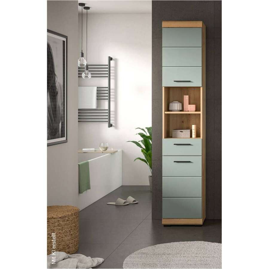 Badhochschrank Xonox Scout in Eiche Artisan Nachbildung und Salbei, B/H/T: 37 x 191 x 31 cm - Bild 3