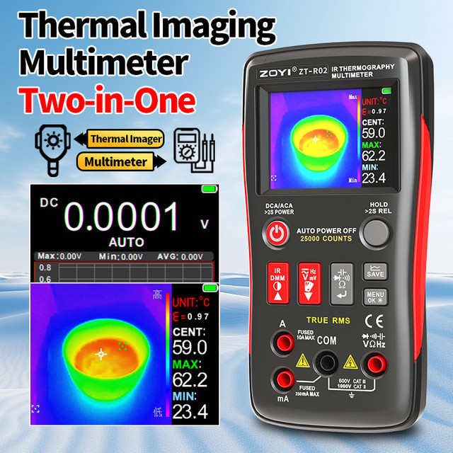 ZOYI ztR02 Hochpräzises Wärmebild-Multimeter in Schwarz mit 240x240 Auflösung und Messbereich von -20 bis 550 °C - Bild 1