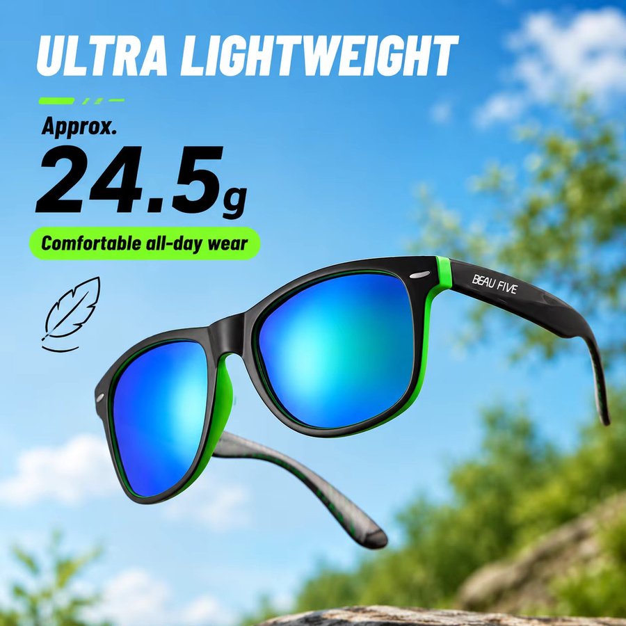 BEAU FIVE Sonnenbrille, Unisex, Vollrand, rectangular, Kunststoff, black, polarisiert - Bild 1