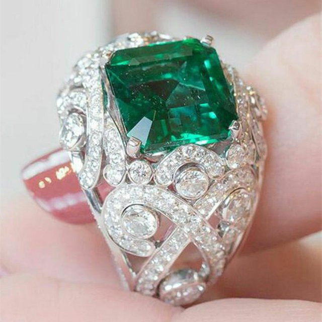 Huitan Ring, grüne Zirkonia, Kupfer, Silber, Damen - Bild 1