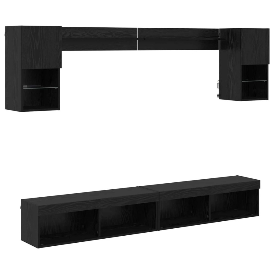 vidaXL TV Wand-Einheit 6-teilig in Schwarz und Eichen-Optik mit LED-Beleuchtung für dein Wohnzimmer - Bild 2