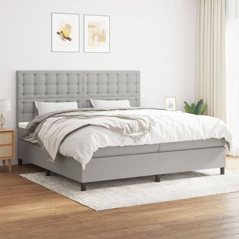 Vidaxl Boxspringbett mit Matratze in Grau und Weiß aus Stoff, Modern, B/T: 200 x 200 cm - Bild 1