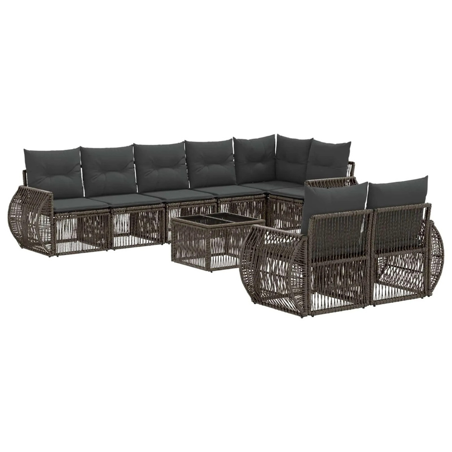 vidaXL Gartensofa-Set 9-teilig aus Poly-Rattan in Grau und Anthrazit mit Polsterung und Couchtisch in U-Form - Bild 2