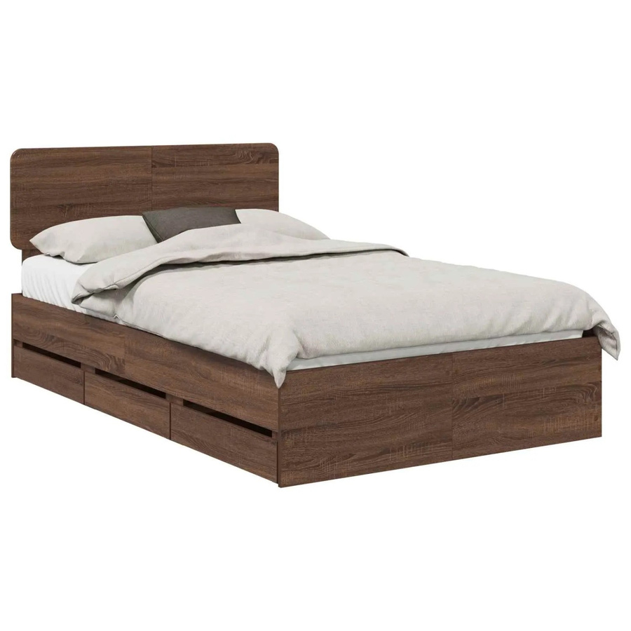 vidaXL Bettrahmen mit Schubladen in Eiche Braun aus Holzwerkstoff, B/T/H: 100 x 200 x 123 cm - Bild 2
