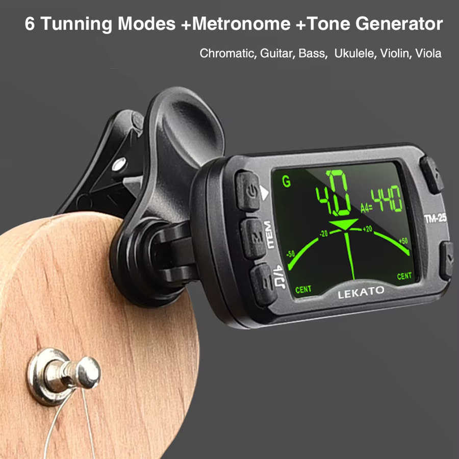 Lekato 3-in-1 Gitarren-Stimmgerät mit Metronom und Clip-On Funktion, Schwarz - Bild 5