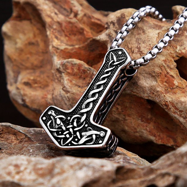 Thor Hammer Anhänger, Edelstahl, Silber, Vintage, Herren - Bild 1