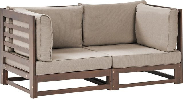 Beliani Gartensofa TRANI in Taupe, skandinavisches Design aus Akazienholz mit Polsterung und Kissen, B/T/H: 150 x 75 x 72 cm - Bild 1