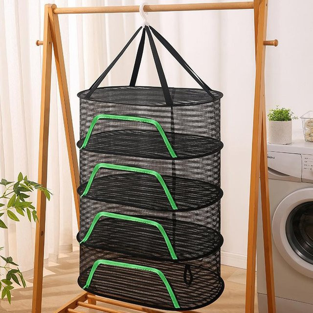 Warm Magpie Home Faltbares Lebensmitteltrocknungsnetz in Schwarz mit 4 Ebenen zum Aufhängen für Kräuter, Gemüse und Obst - Bild 1
