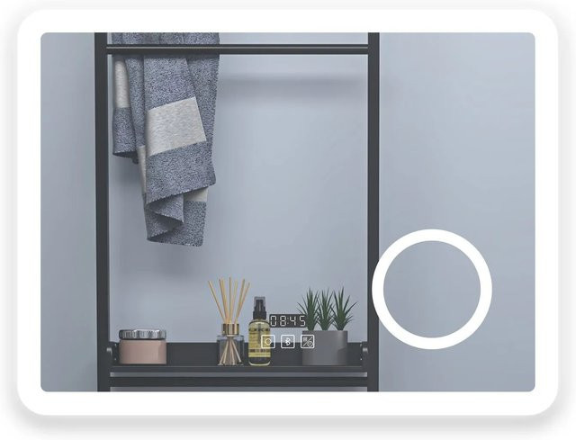 Duschparadies LED Badspiegel mit Bluetooth, Steckdose und Uhr, dimmbar, IP44, Weiß, B: 70 cm, H: 50 cm - Bild 1