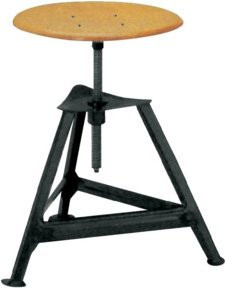Bandstahl-Drehhocker mit Rundsitz aus Holz in Schwarz und Braun, Dreibein, Höhe der Sitzfläche: 40 - 60 cm - Bild 1