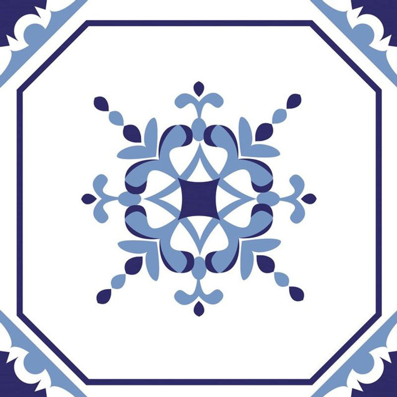 Poromoro Azulejo Fliesenaufkleber Set aus 16 Stück, Blau, Geometrisches Vintage Mozaik-Design für Küche und Bad - Bild 1