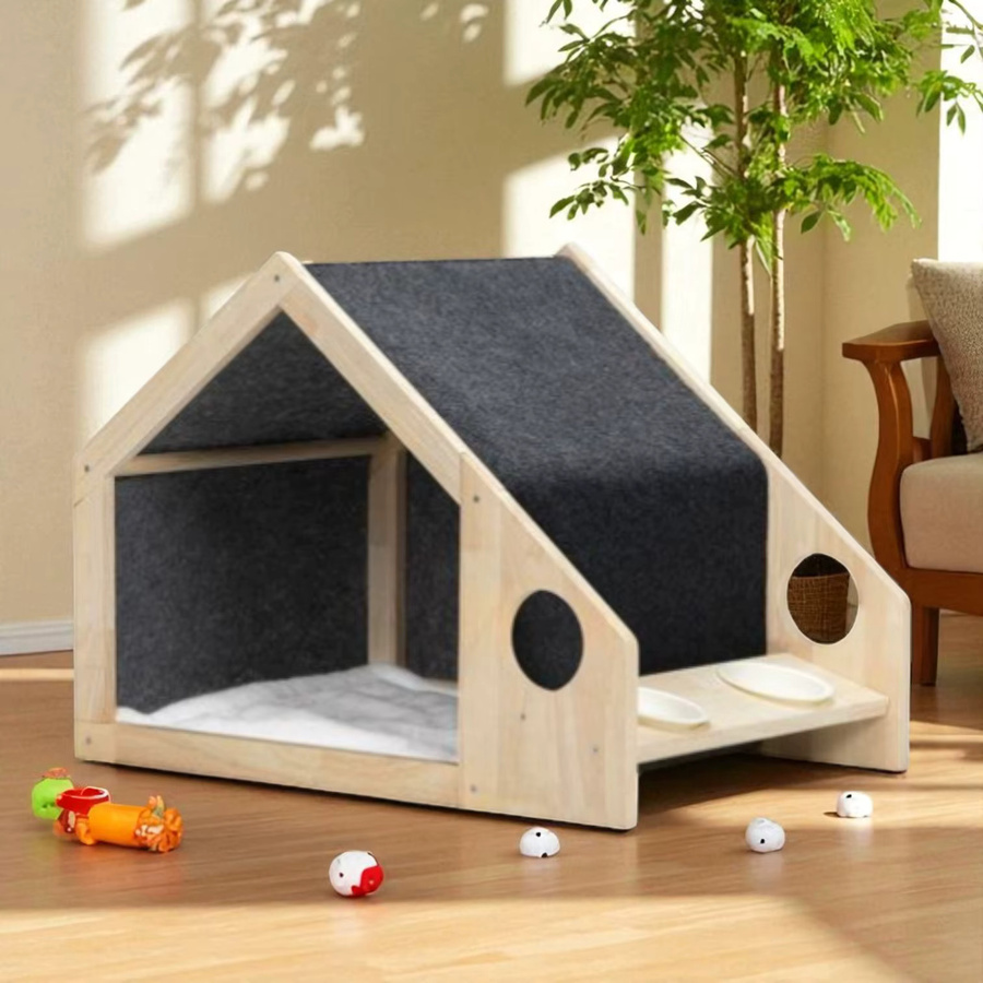 XMSJ Erhöhtes Haustierhaus aus Holz in Braun mit fester Plattform für Katzen - Bild 3