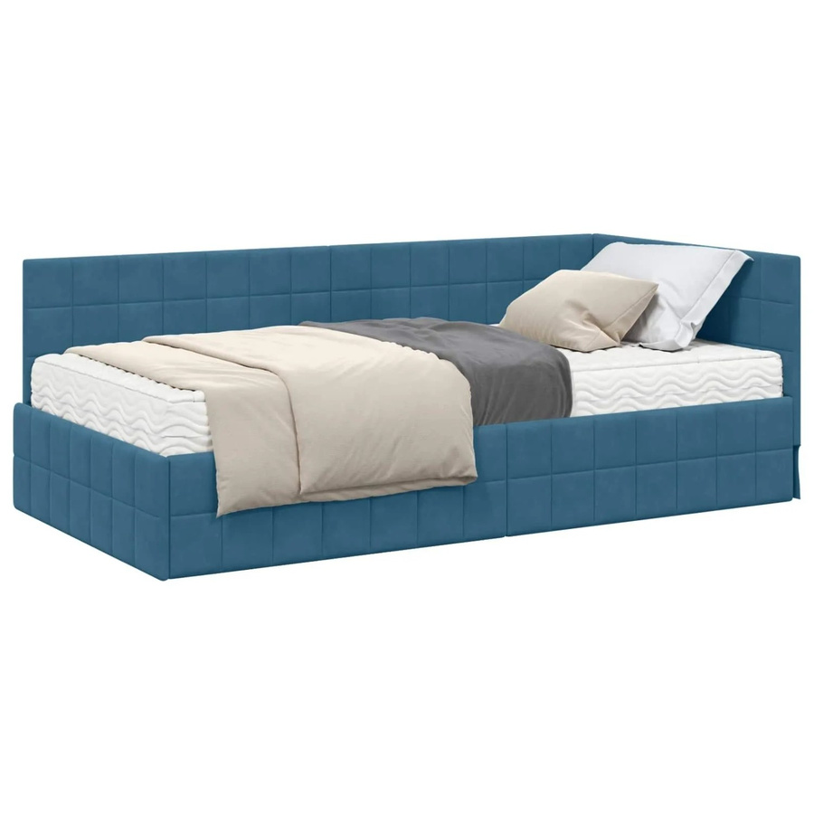 vidaXL Eckbettgestell mit Kopfteil und 2 Matratzen in Blau Samt, B/T/H: 104 x 204 x 72 cm - Bild 2