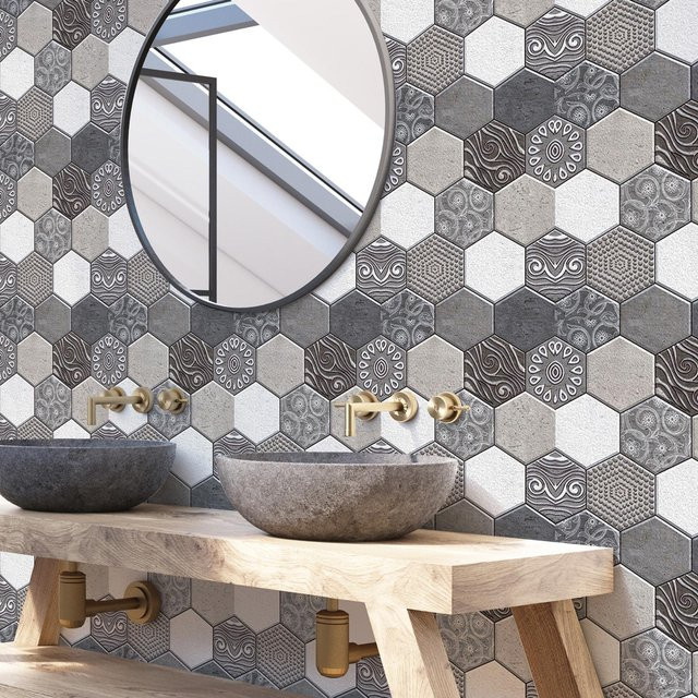 mfySpace 3D Wandaufkleber aus PVC, selbstklebend und wasserdicht, geometrisches Design in Grau - Bild 1