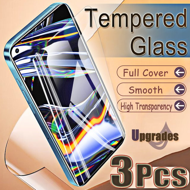 3er-Set gehärtetes Glas als Displayschutz für Realme 7 Pro, 6,4 Zoll, transparent, mit Fingerabdruck-Entsperrung und Anti-Explosions-Schutz - Bild 1
