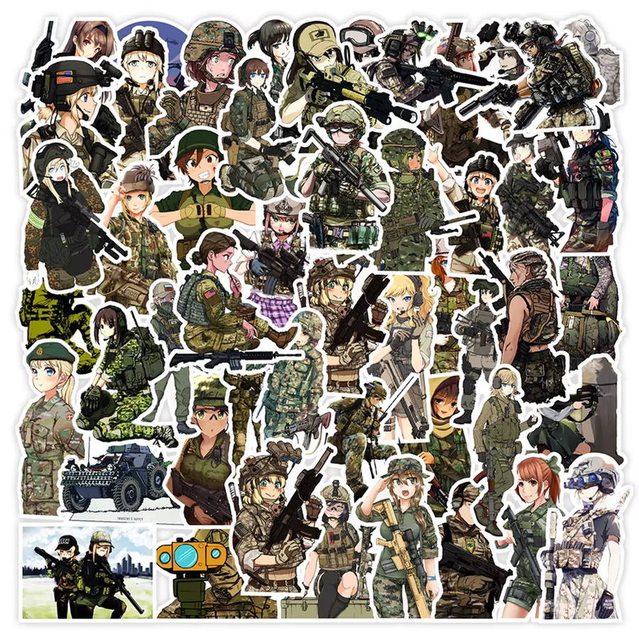 Charile Cartoon Tarnmuster Weibliche Soldaten Aufkleber, Sticker, multicolour - Bild 2