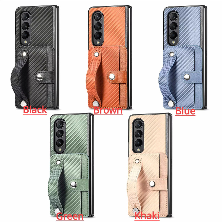 Lederhülle mit Kohlefaser-Armband und Kartenhalter für Samsung Galaxy Z Fold 5, Z Fold 4 und Z Fold 3 5G in Schwarz oder Grün - Bild 4