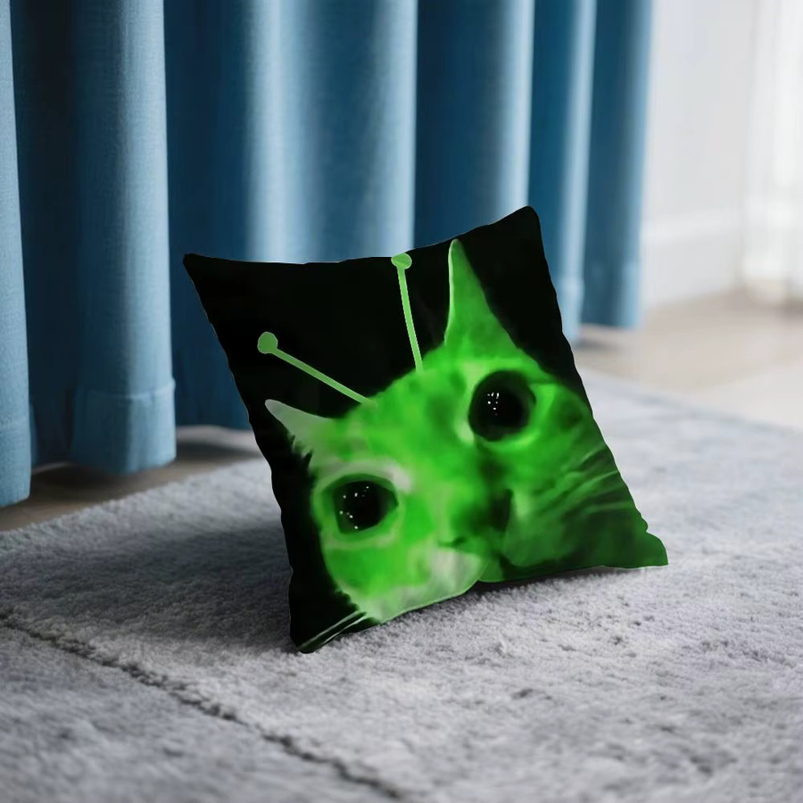 52TOYS Kissenbezug Alien-Katze aus Plüsch in Grün, quadratisch, B/T/H: 40 x 40 x 40 cm - Bild 4