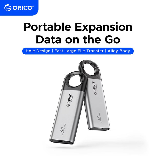 ORICO Tragbare SSD für iPhone 15 16 Serie, Tablets und Laptops mit bis zu 150 MB/s und Aufhängeöse - Bild 1