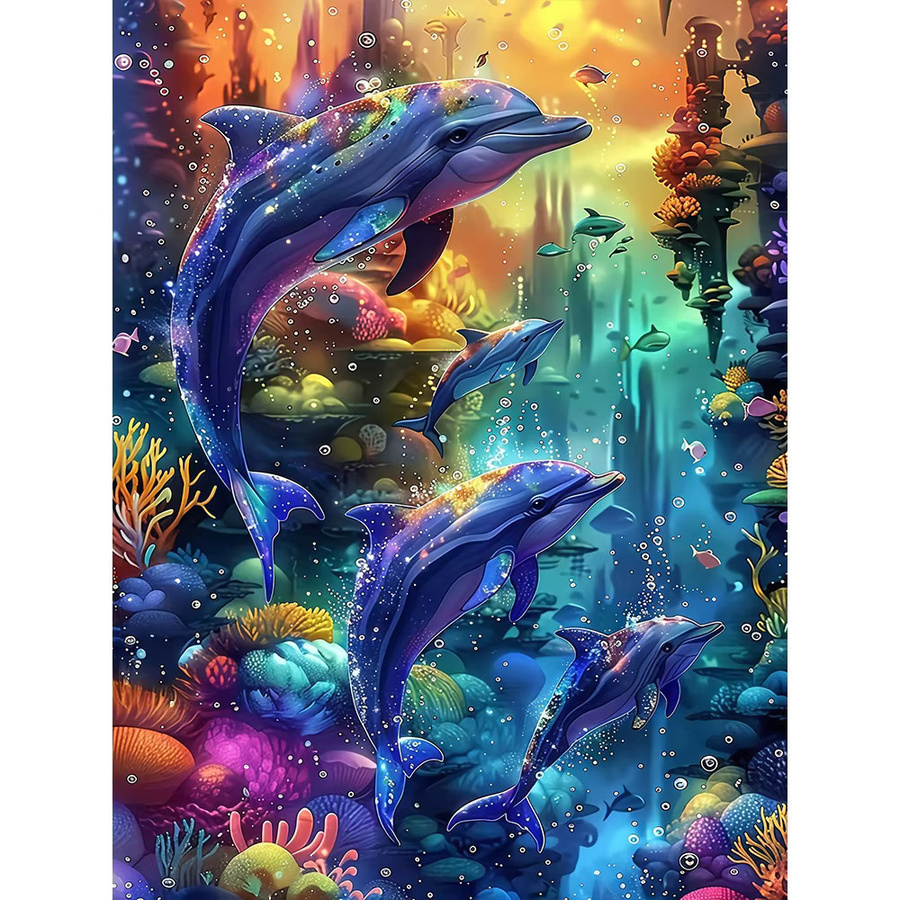 EverShine DIY Diamant Malerei Delphin 5D Mosaik Set mit Full Round Steinen in Multicolor für Erwachsene und Anfänger zur Wanddekoration - Bild 4