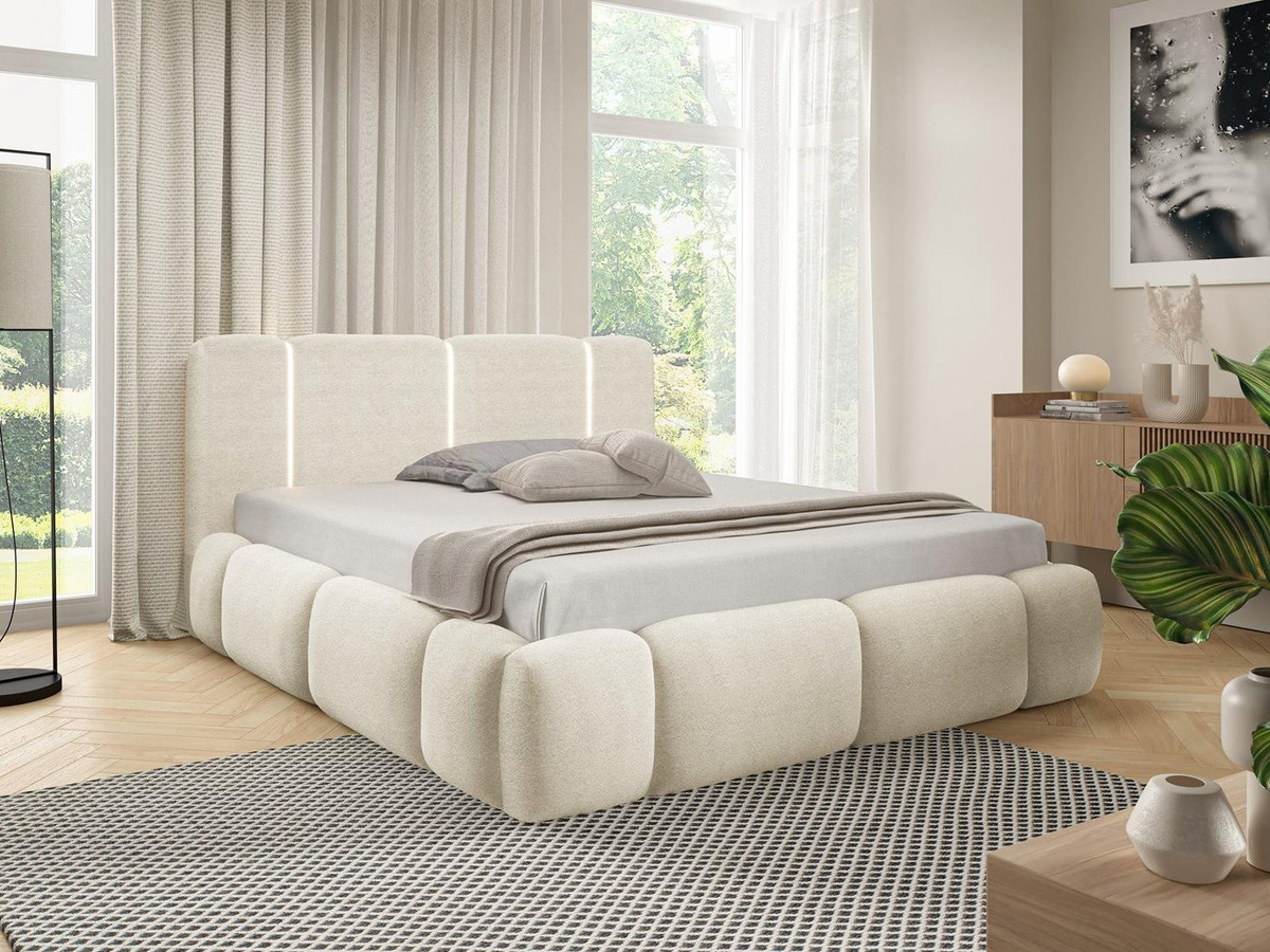 Compleo Wolkenbett HUGS Polsterbett mit LED und Bettkasten aus Boucle ohne Matratze - Bild 1