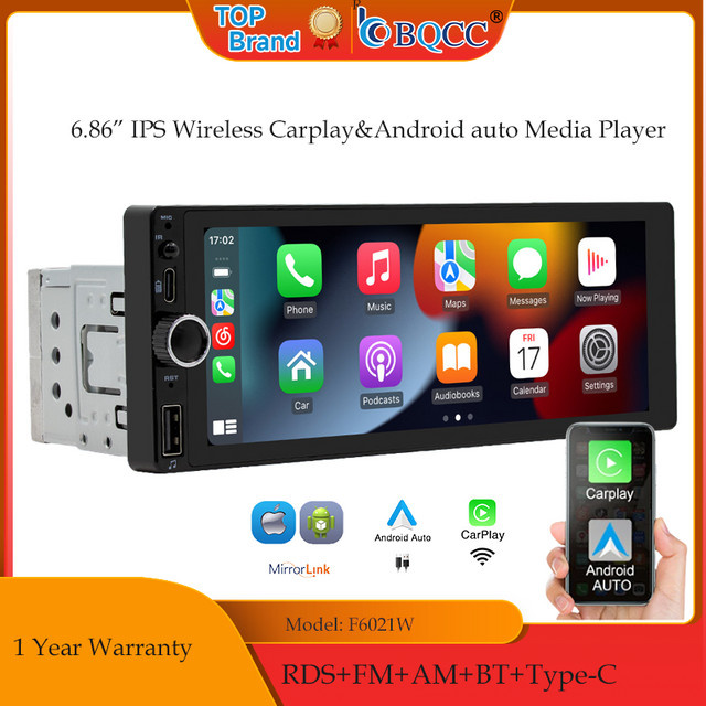 BQCC 6,86 Zoll IPS Wireless CarPlay und Android Auto Multimedia Auto MP5 Player mit RDS Radio in Schwarz - Bild 1