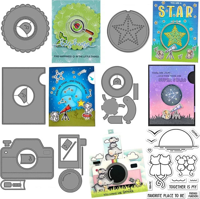 Magische Iris Kamera Pull Tab Set mit transparenten Stempeln und Metall-Schneideform für DIY Scrapbooking und Kartenbasteln - Bild 1