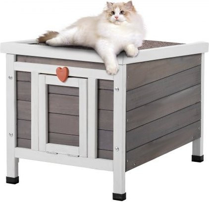 VEVOR Outdoor Katzenhaus wetterfest aus Zedernholz in Grau mit abnehmbarem Dach, B/T/H: 53,34 x 43,18 x 43,18 cm - Bild 1