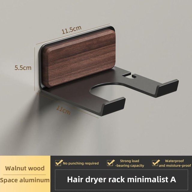 Haartrocknerhalter aus Walnussholz für Dyson und Laifen, Wandregal für das Badezimmer in Grau und Braun, Modell FR2009 - Bild 1